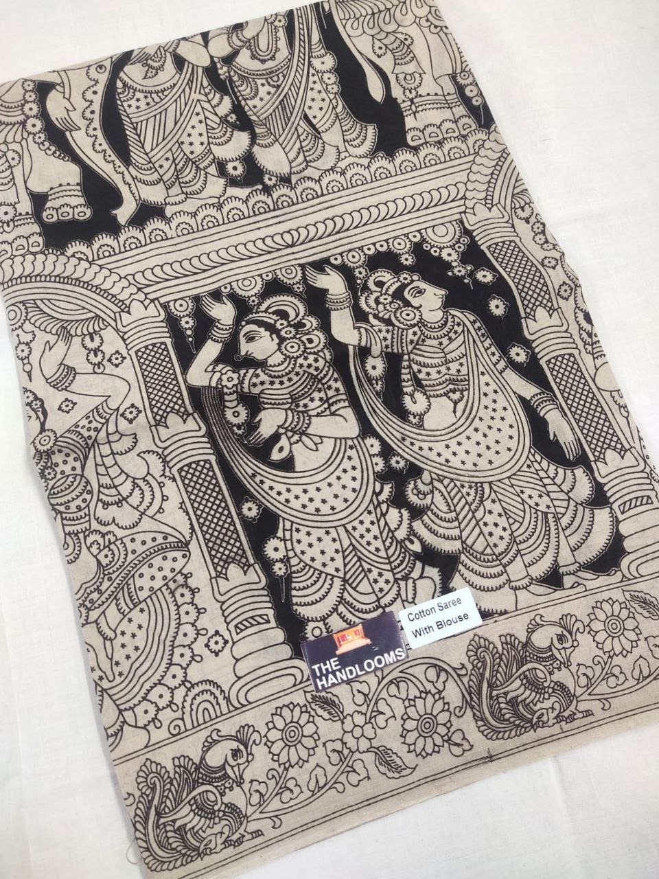 Divya Dampati Mandapa Kalamkari Pure Handloom Cotton Saree